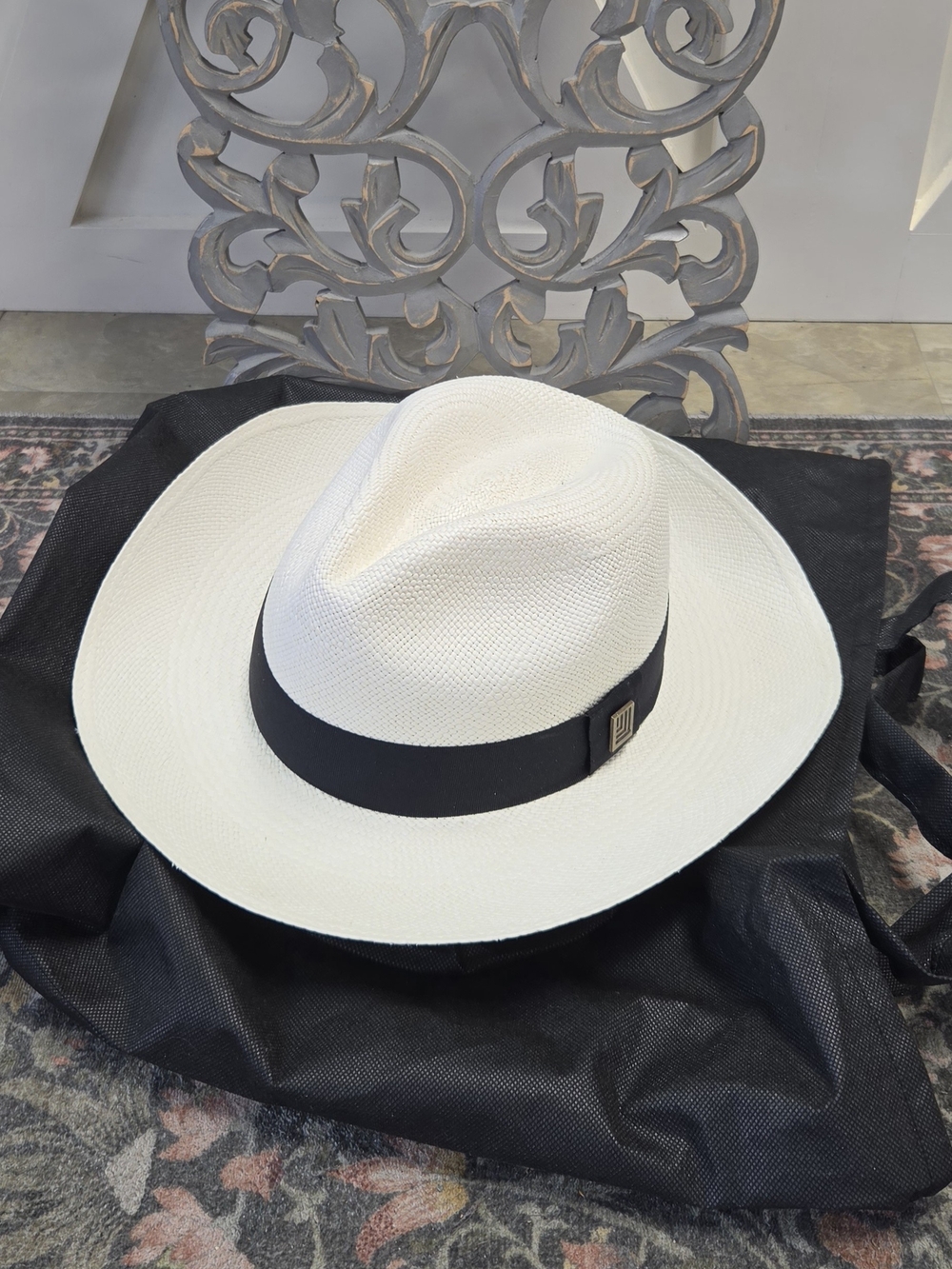 Latitude Zero Goods White Straw Panama Hat with Black Band